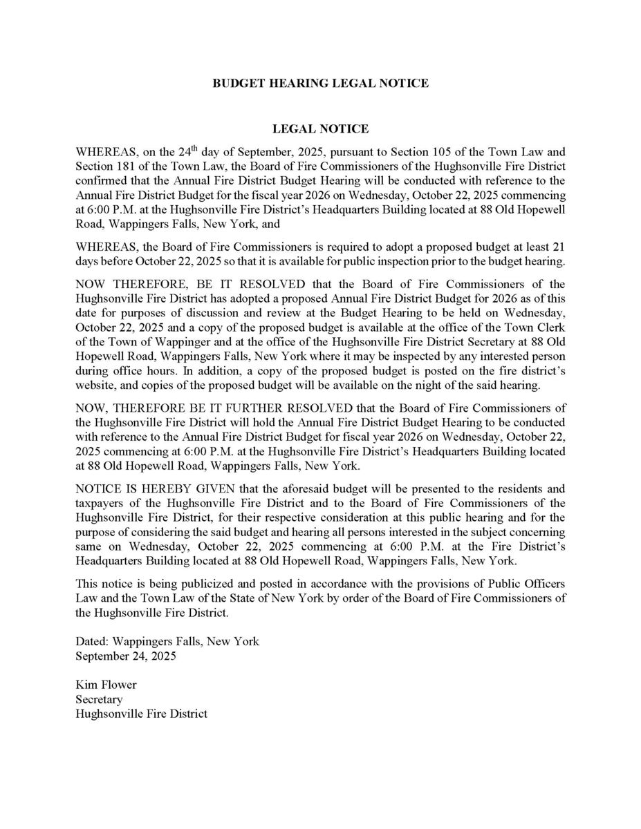 Budget Hearing Legal Notice