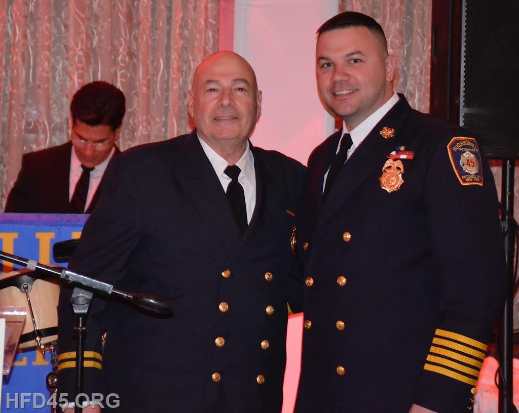 THE JASON MORSE MEMORIAL COMPANY ACHIEVEMENT AWARD 
Company President Anthony Martino presented Past Chief Justin Jerrick with the "Jason Morse Memorial Achievement Award". This award is the Hughsonville Fire Departments highest Company Level Award. This award was named after Past Assistant Chief & Commissioner Jason Morse who displayed exceptional service to our department and community.  
